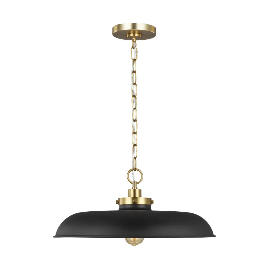 Wellfleet One Light Pendant in Midnight Black and Burnished Brass