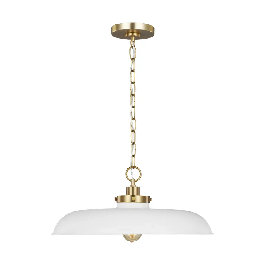 Wellfleet One Light Pendant in Matte White and Burnished Brass