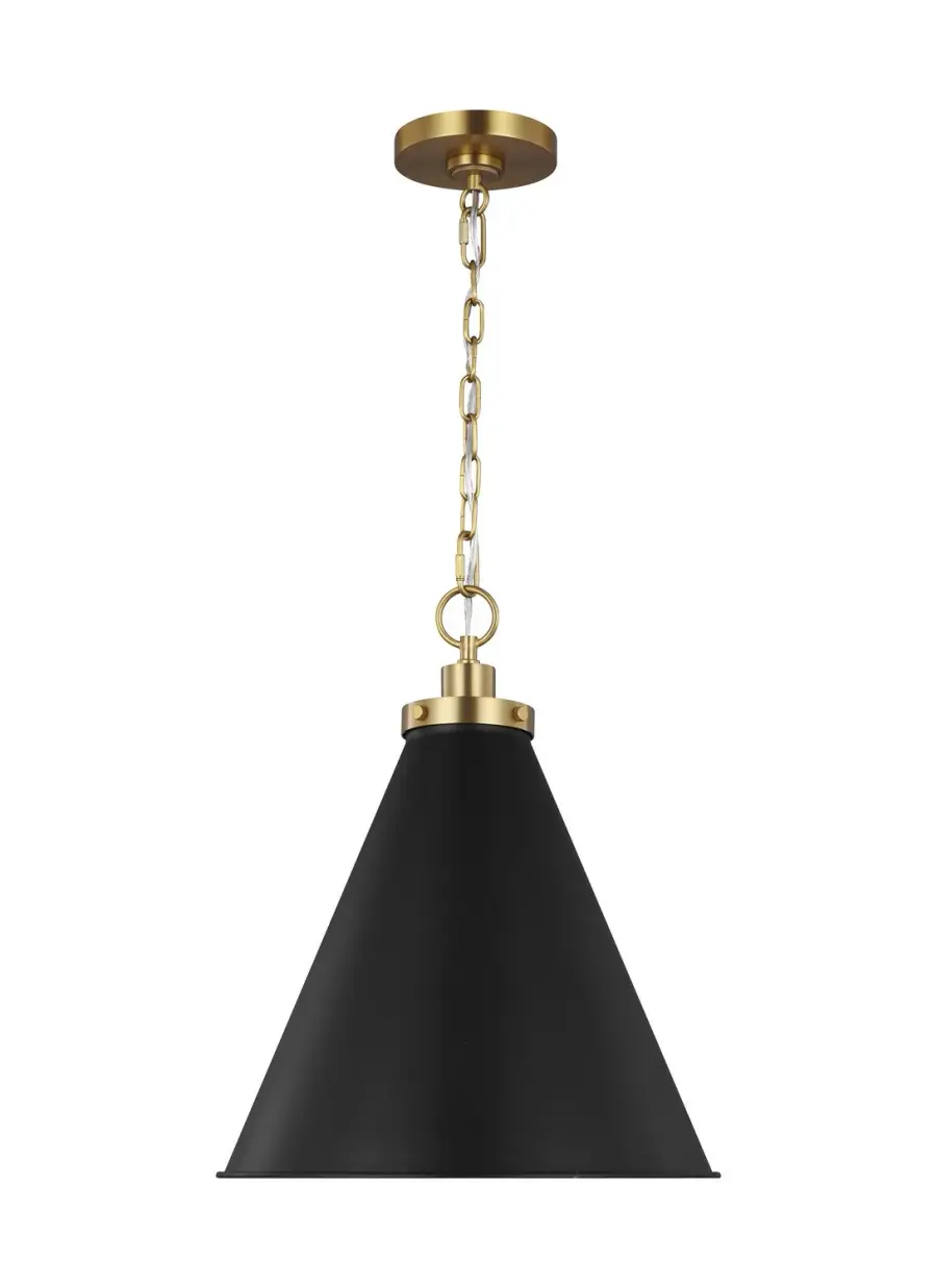 Wellfleet One Light Pendant in Midnight Black and Burnished Brass