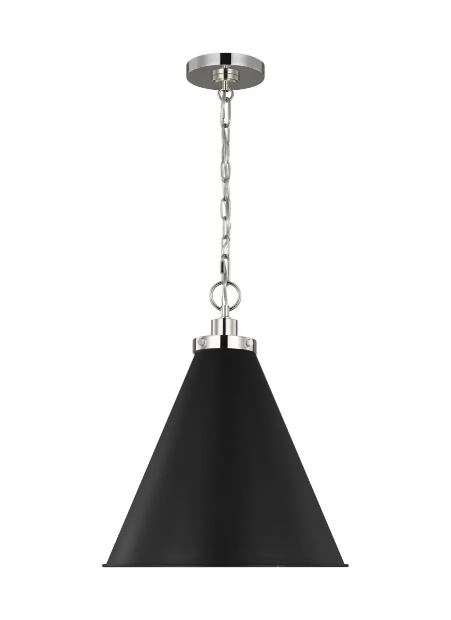 Wellfleet One Light Pendant in Midnight Black and Polished Nickel