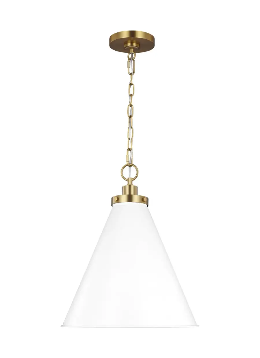 Wellfleet One Light Pendant in Matte White and Burnished Brass