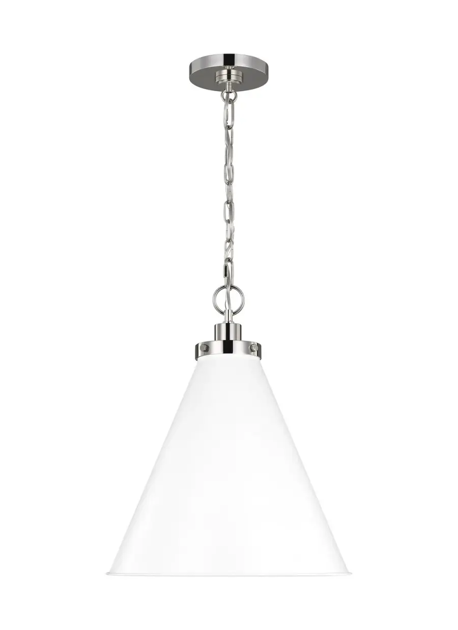 Wellfleet One Light Pendant in Matte White and Polished Nickel