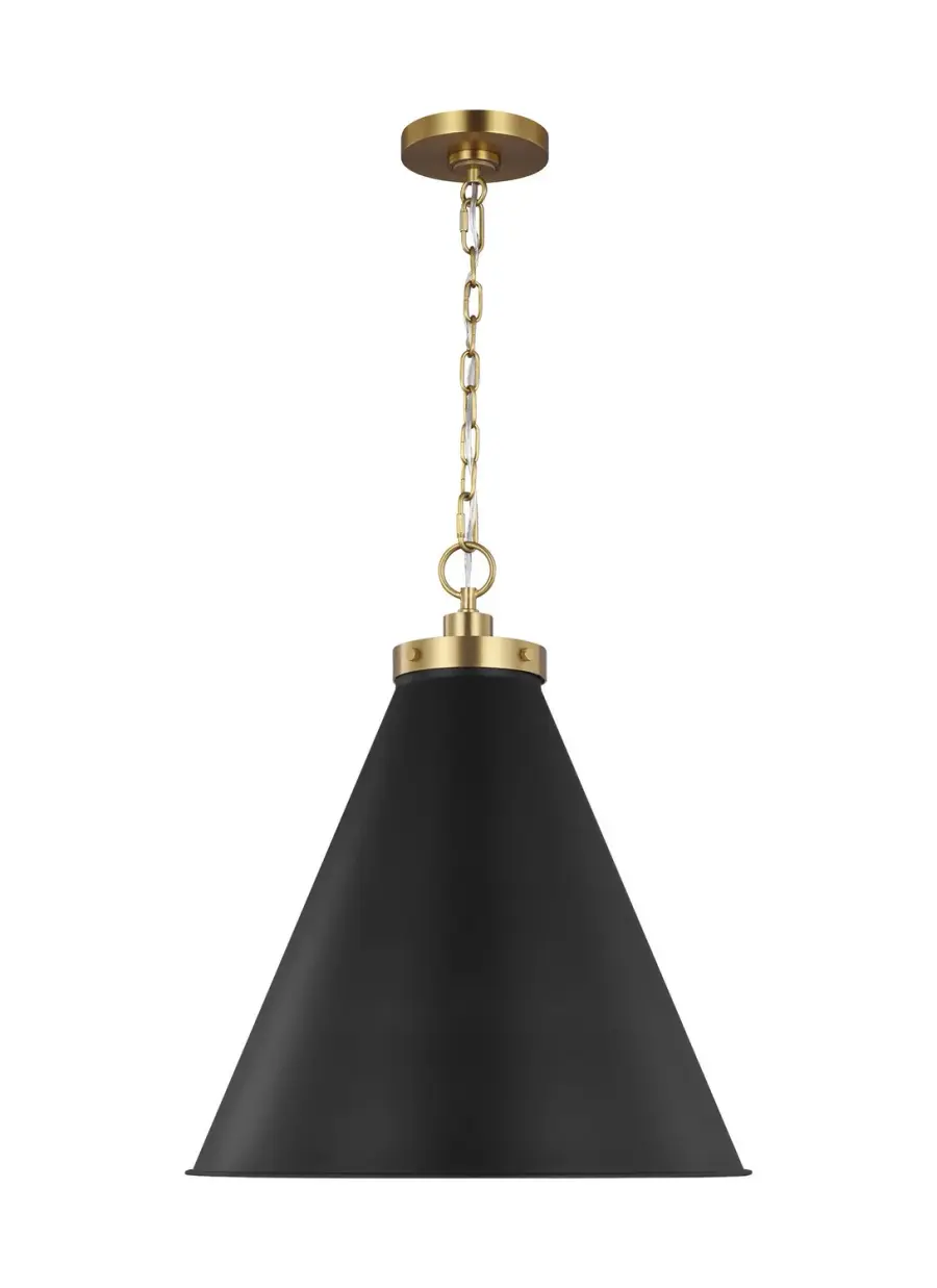 Wellfleet One Light Pendant in Midnight Black and Burnished Brass