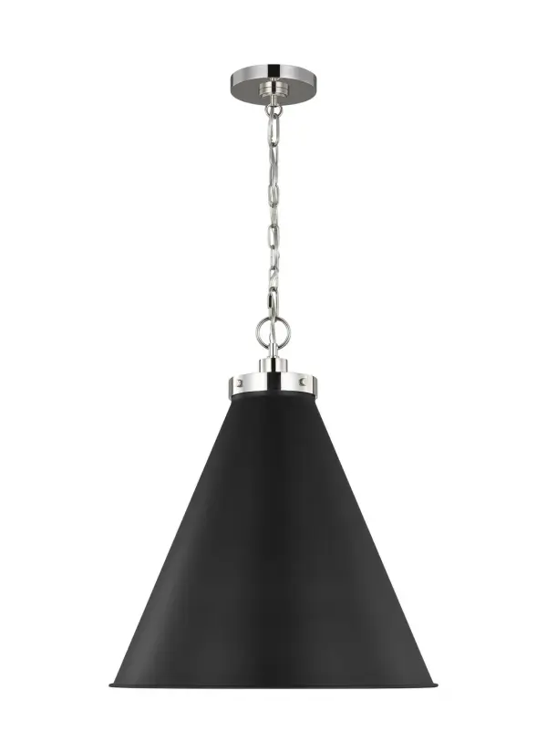 The Wellfleet pendant by Chapman & Myers blends industrial utility with refined details. The midnight black dome shade paired with polished nickel hardware creates sophisticated contrast perfect for modern farmhouse or transitional spaces.