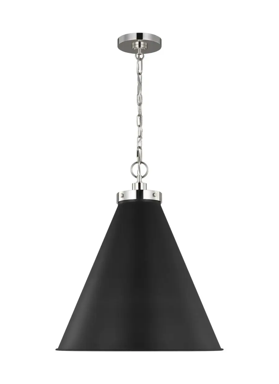 Wellfleet One Light Pendant in Midnight Black and Polished Nickel