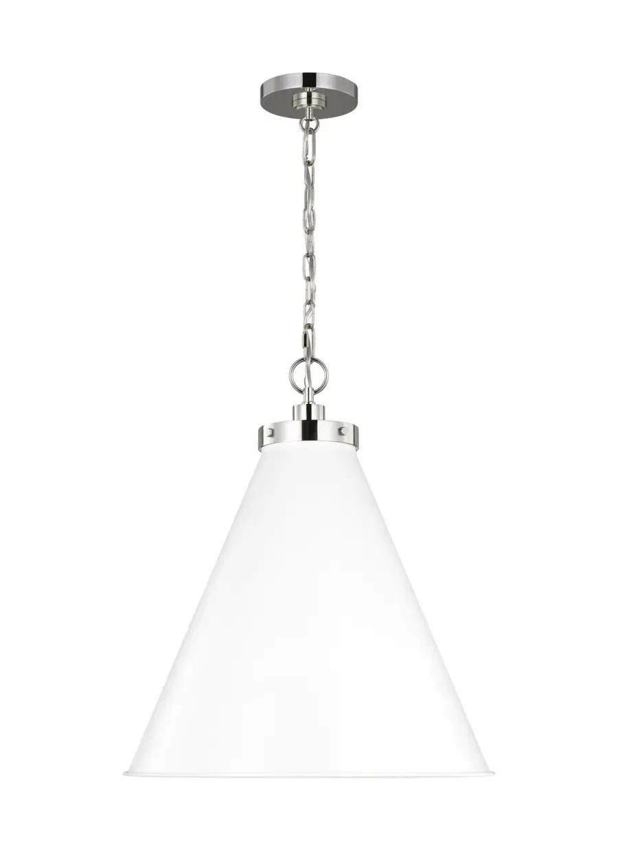 Wellfleet One Light Pendant in Matte White and Polished Nickel