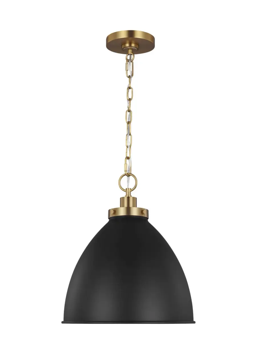 Wellfleet One Light Pendant in Midnight Black and Burnished Brass
