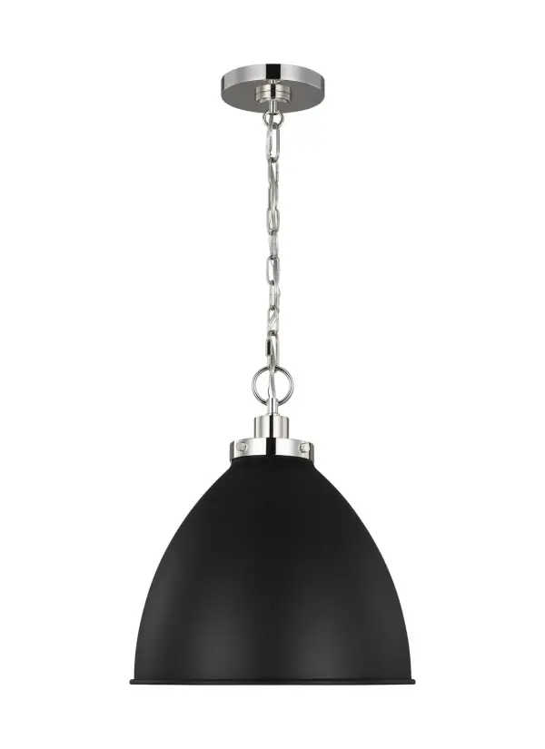 The Wellfleet pendant by Chapman & Myers blends industrial utility with refined details. The midnight black dome shade paired with polished nickel hardware creates sophisticated contrast perfect for modern farmhouse or transitional spaces.