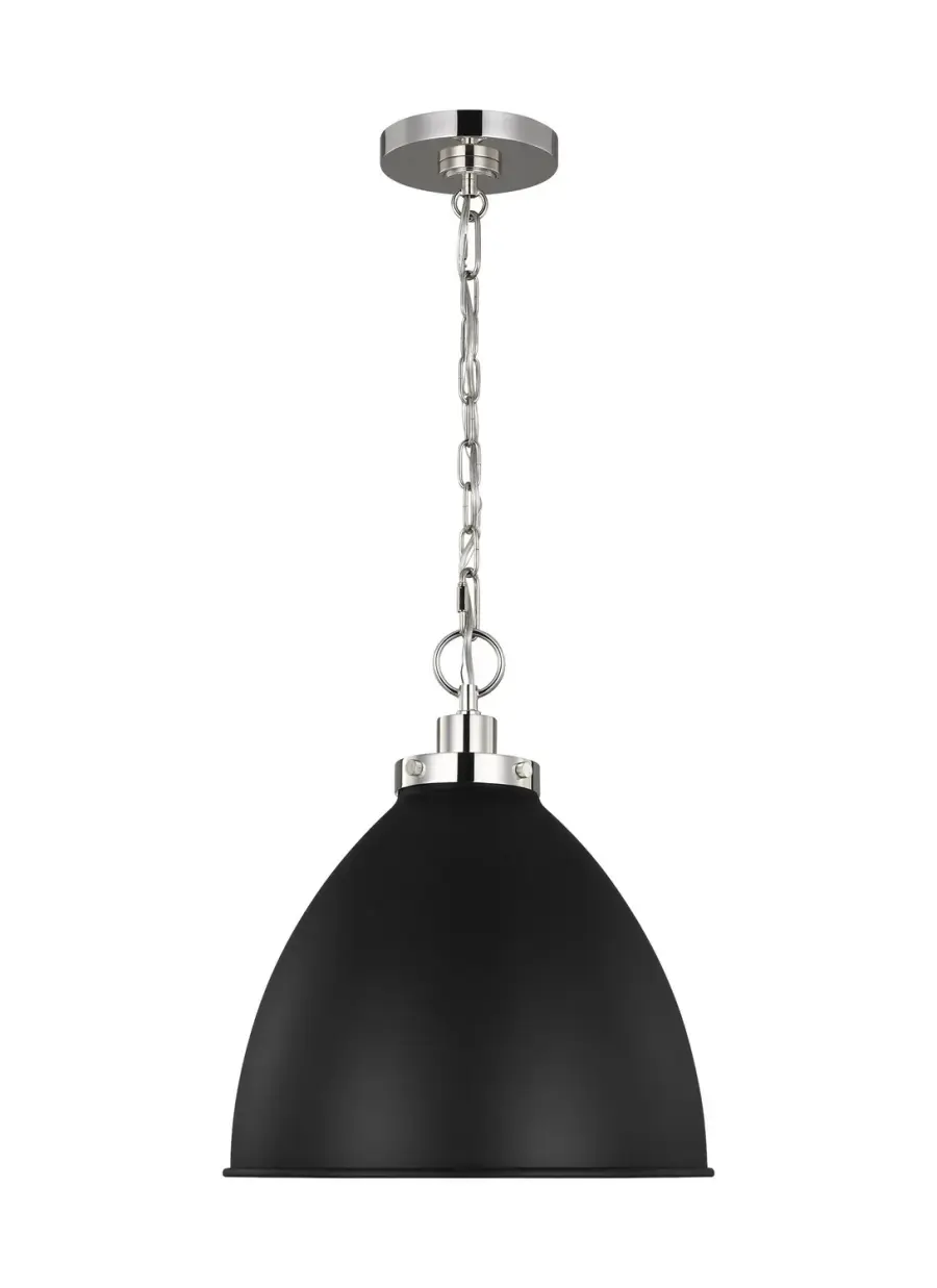 Wellfleet One Light Pendant in Midnight Black and Polished Nickel