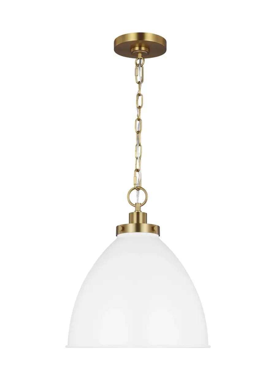 Wellfleet One Light Pendant in Matte White and Burnished Brass