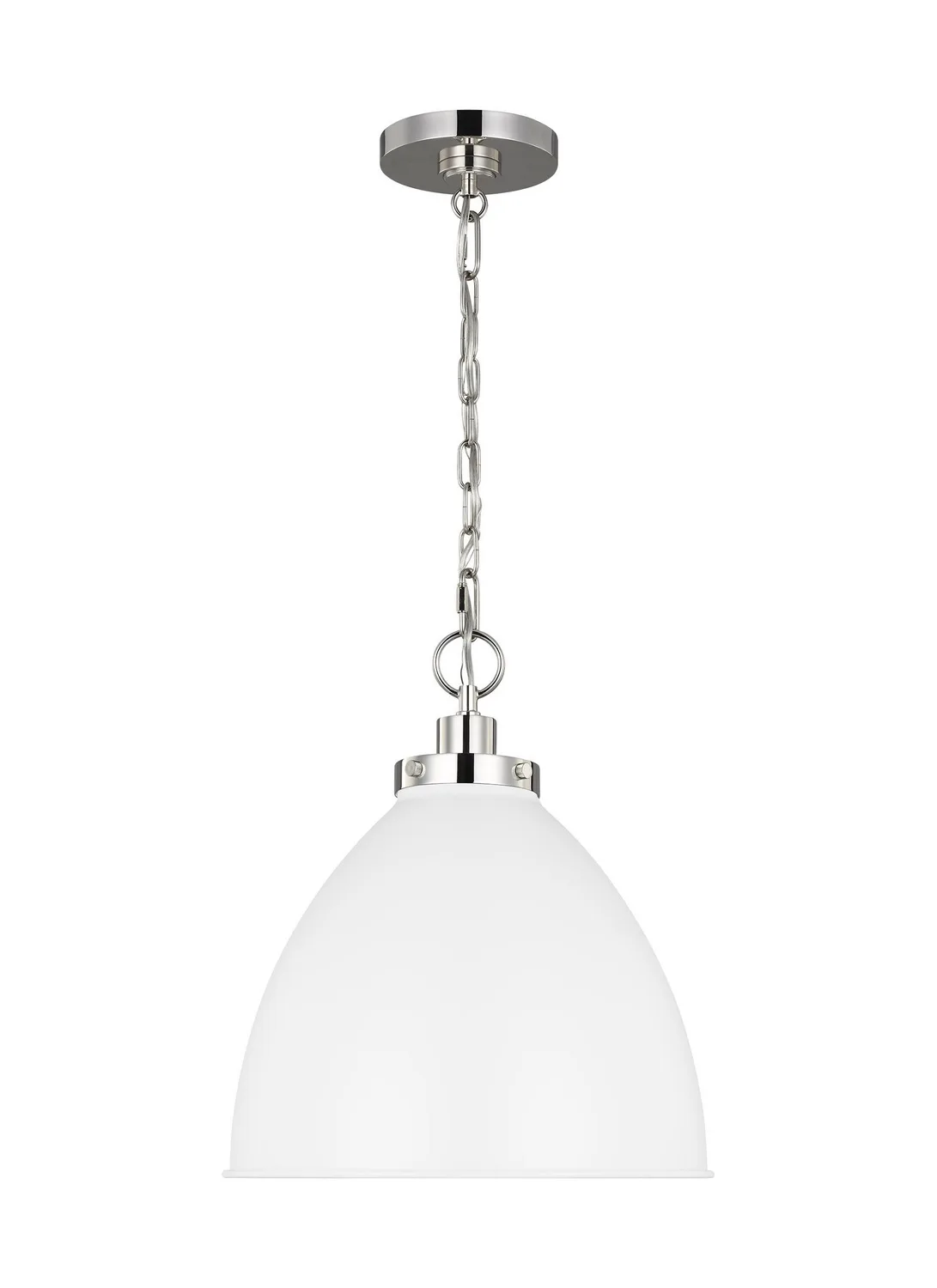 Wellfleet One Light Pendant in Matte White and Polished Nickel
