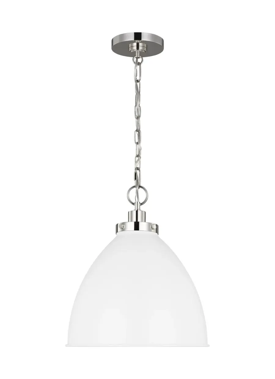 Wellfleet One Light Pendant in Matte White and Polished Nickel