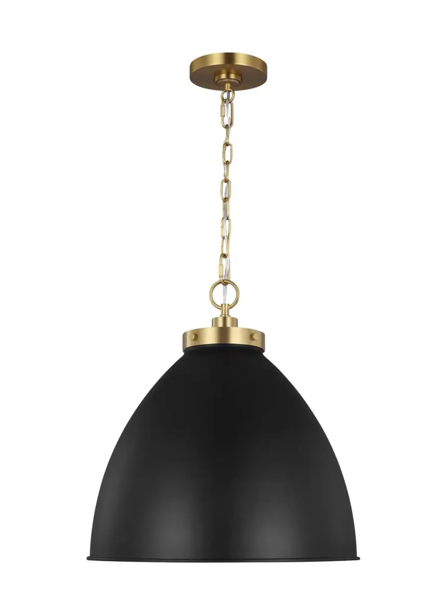 Wellfleet One Light Pendant in Midnight Black and Burnished Brass