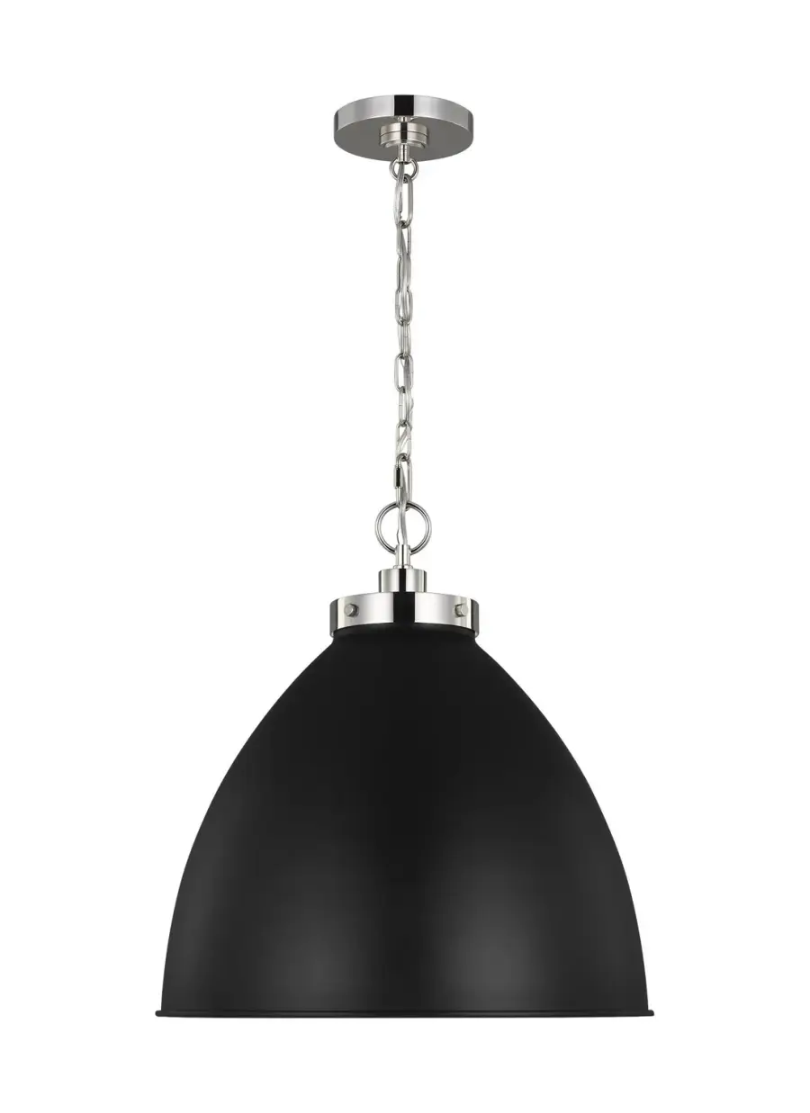 Wellfleet One Light Pendant in Midnight Black and Polished Nickel