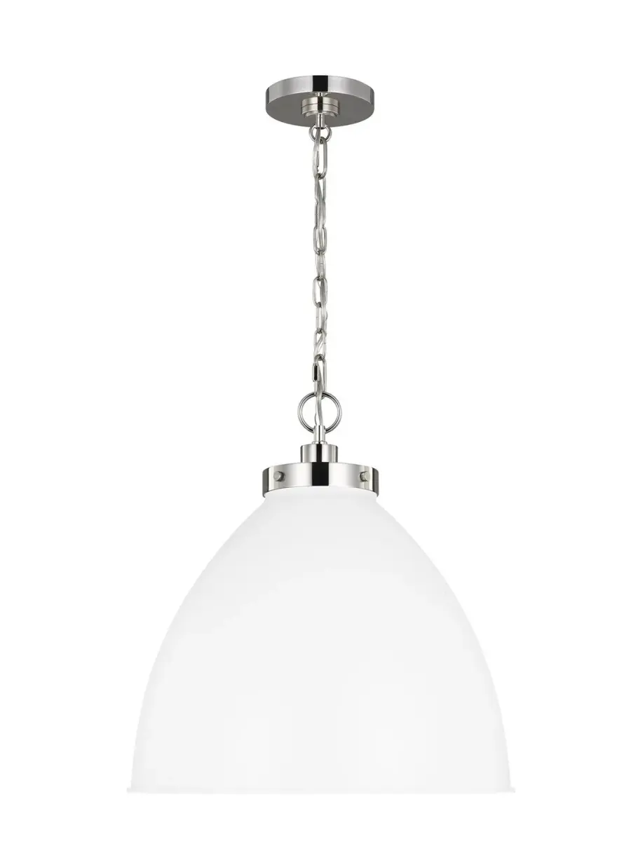 Wellfleet One Light Pendant in Matte White and Polished Nickel