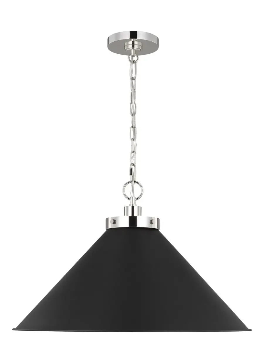 Wellfleet One Light Pendant in Midnight Black and Polished Nickel
