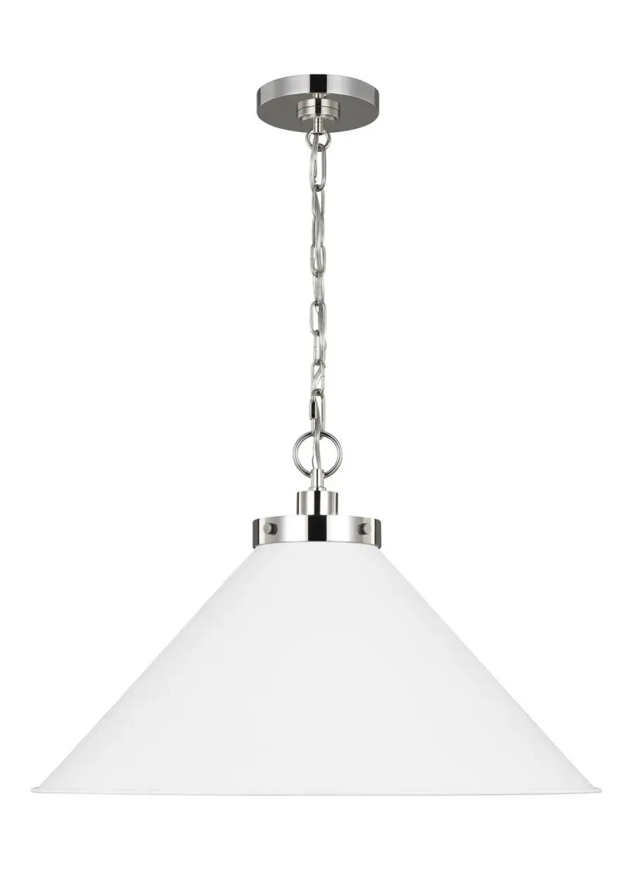 Wellfleet One Light Pendant in Matte White and Polished Nickel