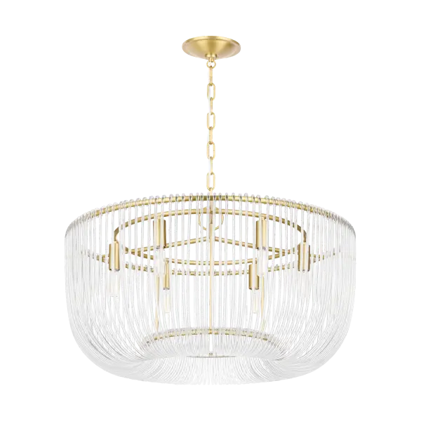 The Pierce Medium Pendant reimagines traditional crystal basket chandeliers with individually bent acrylic rods that create a sophisticated, light-refracting centerpiece. Perfect for adding elegant ambiance to formal and casual spaces alike.