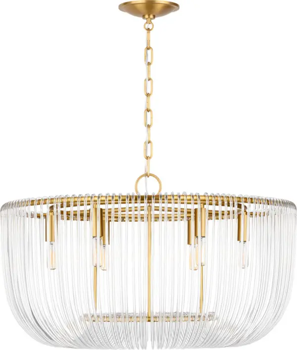 The Pierce Medium Pendant reimagines traditional crystal basket chandeliers with individually bent acrylic rods that create a sophisticated, light-refracting centerpiece. Perfect for adding elegant ambiance to formal and casual spaces alike. - alternate view