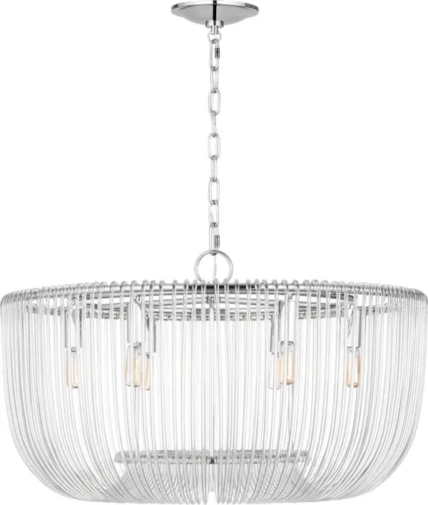 The Pierce Medium Pendant reimagines traditional crystal basket chandeliers with individually bent acrylic rods that create a sophisticated, light-refracting effect. Perfect for adding elegant ambiance to formal and casual spaces alike. - alternate view