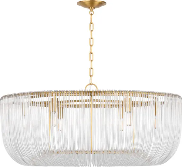 The Pierce Large Pendant reimagines traditional crystal basket chandeliers with individually bent acrylic rods that create a sophisticated, light-refracting centerpiece. Perfect for formal spaces seeking timeless elegance with contemporary materials.