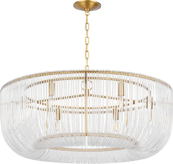 The Pierce Large Pendant reimagines traditional crystal basket chandeliers with individually bent acrylic rods that create a sophisticated, light-refracting centerpiece. Perfect for formal spaces seeking timeless elegance with contemporary materials. - alternate view