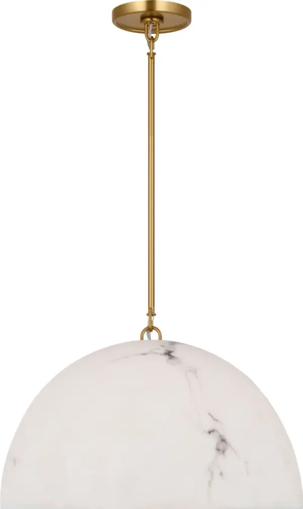 The Savina 20" Pendant combines Chapman & Myers' signature minimalist aesthetic with innovative mineral opaline material. Each hand-formed shade features unique alabaster-like veining, creating soft diffused light perfect for dining and living spaces.
