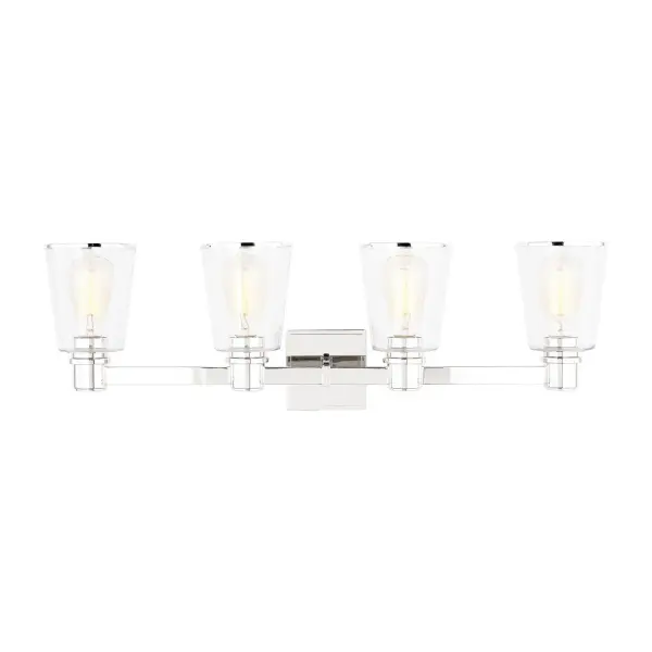 Chapman & Myers' Alessa brings sophisticated simplicity to bathroom lighting with rectangular metal arms and tapered clear glass shades that showcase vintage-style bulbs. The polished nickel finish adds timeless elegance.