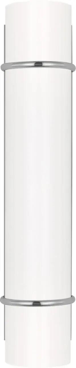 The Amelie LED vanity light combines contemporary simplicity with vintage charm through its cylindrical glass shade and distinctive metal ring accents. Energy-efficient integrated LED provides even illumination perfect for bathroom tasks.