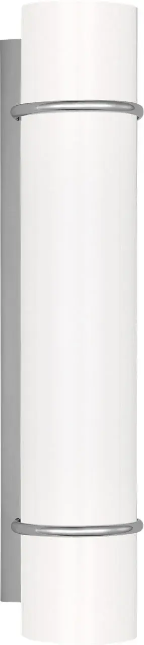 The Amelie LED vanity light combines contemporary simplicity with vintage charm through its cylindrical glass shade and distinctive metal ring accents. Energy-efficient integrated LED provides even illumination perfect for bathroom tasks. - alternate view