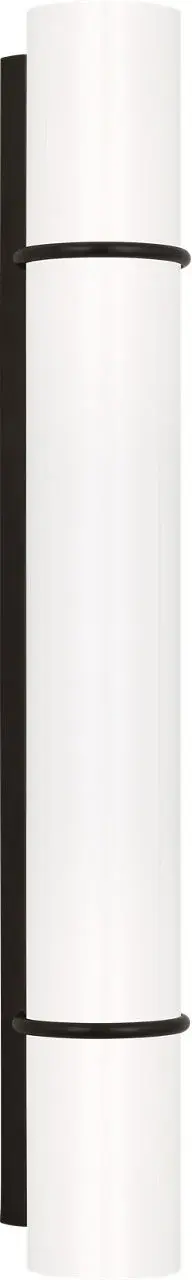 The Amelie LED vanity by Chapman & Myers combines modern integrated LED technology with vintage cuff bracelet-inspired metal rings. The cylindrical milk glass shade provides even, flattering illumination perfect for grooming tasks. - alternate view