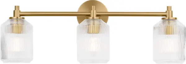 The Barstow 26" brings prismatic sophistication to larger bathrooms with its vertically ribbed clear glass and minimal burnished brass frame. Ideal for double-sink layouts, it balances classic refinement with contemporary clean lines. - alternate view