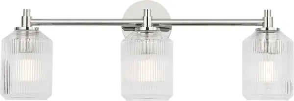 The Barstow 26" brings prismatic sophistication to larger bathrooms with its vertically ribbed clear glass and minimal metal frame. Ideal for double-sink layouts, it balances classic refinement with contemporary clean lines.