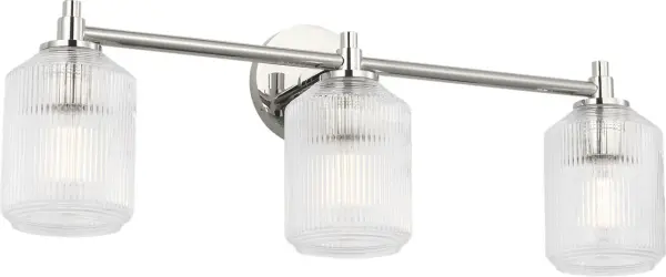 The Barstow 26" brings prismatic sophistication to larger bathrooms with its vertically ribbed clear glass and minimal metal frame. Ideal for double-sink layouts, it balances classic refinement with contemporary clean lines. - alternate view