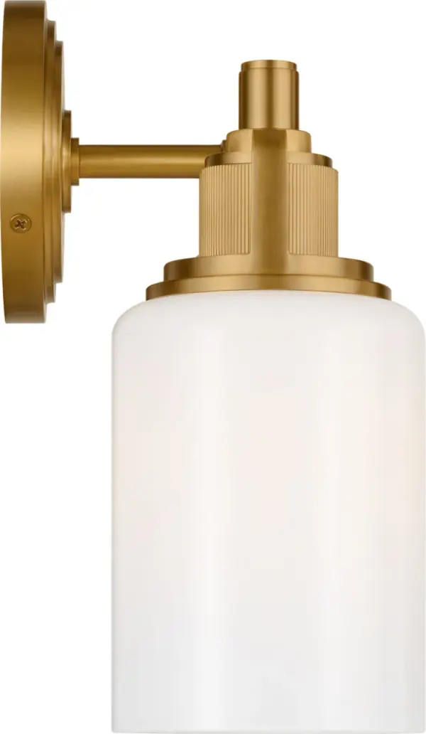 The Ashford 14" vanity light combines architectural clarity with sophisticated detailing. Its knurled accents and white cylindrical glass shade deliver both style and function, perfect for single vanities and guest baths. - alternate view