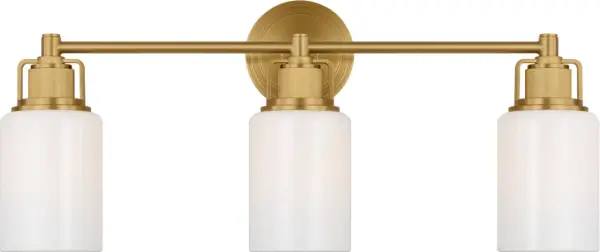 The Ashford 24" Bath by Chapman & Myers delivers elevated style for larger bathrooms with its dual cylindrical glass shades, knurled detailing, and burnished brass finish. Perfect for double-sink vanities and primary baths.