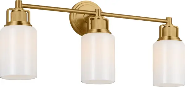 The Ashford 24" Bath by Chapman & Myers delivers elevated style for larger bathrooms with its dual cylindrical glass shades, knurled detailing, and burnished brass finish. Perfect for double-sink vanities and primary baths. - alternate view