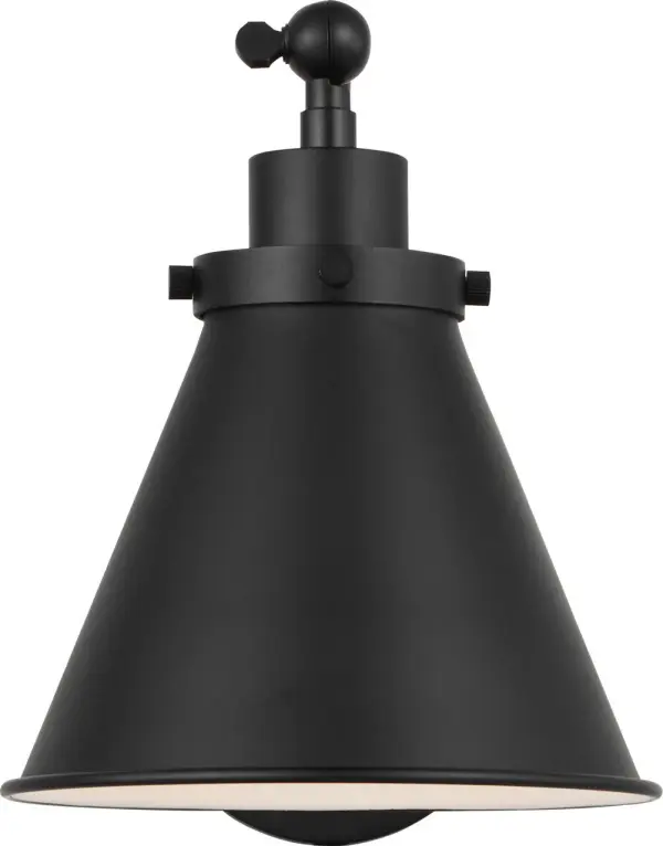 The Wellfleet sconce by Chapman & Myers brings authentic factory lighting character to any space. Its midnight black dome shade and clean utility silhouette work beautifully in both modern farmhouse and industrial settings.