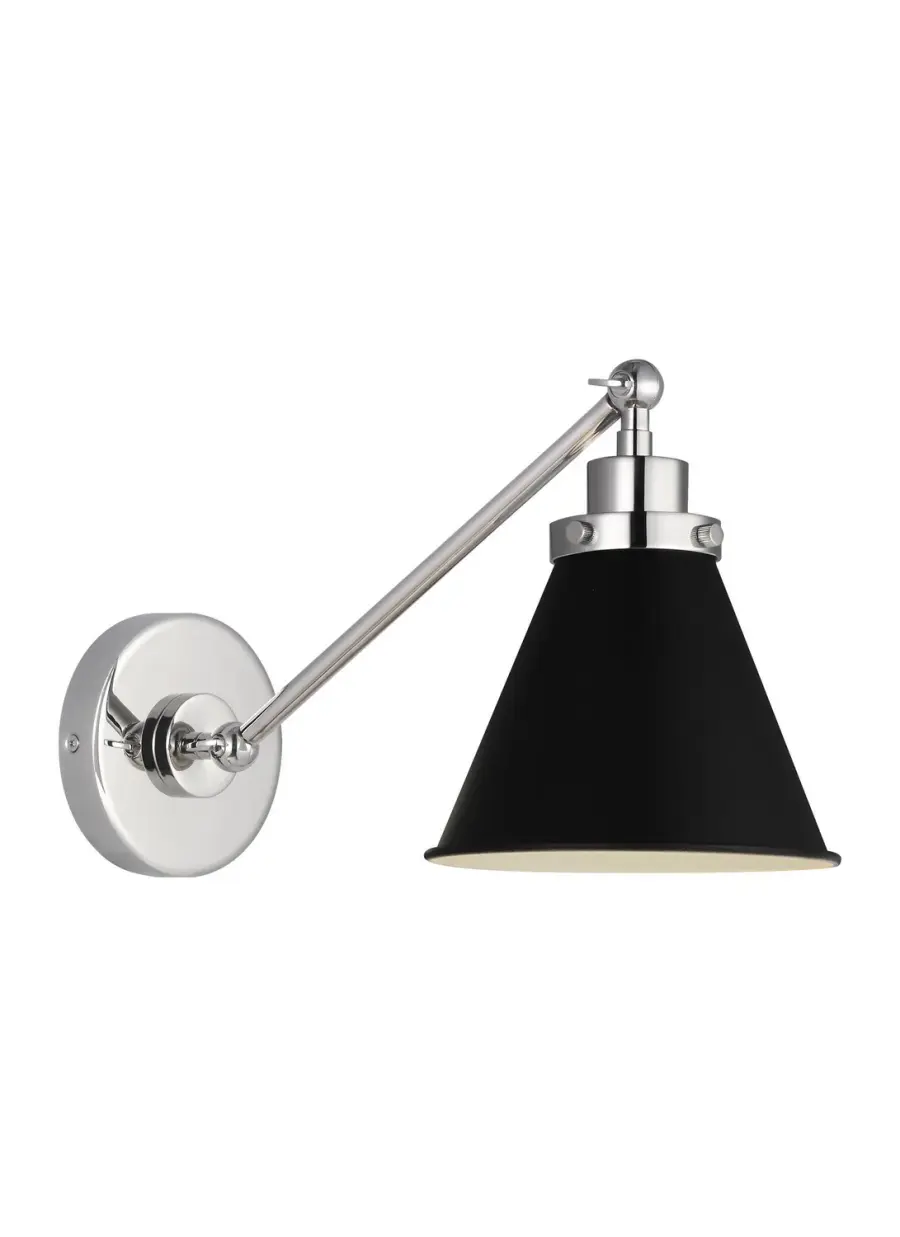 Wellfleet One Light Wall Sconce in Midnight Black and Polished Nickel