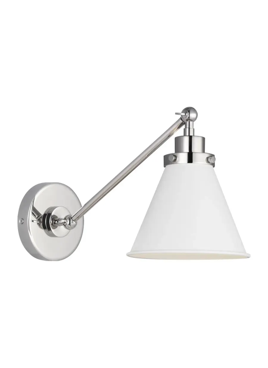 Wellfleet One Light Wall Sconce in Matte White and Polished Nickel