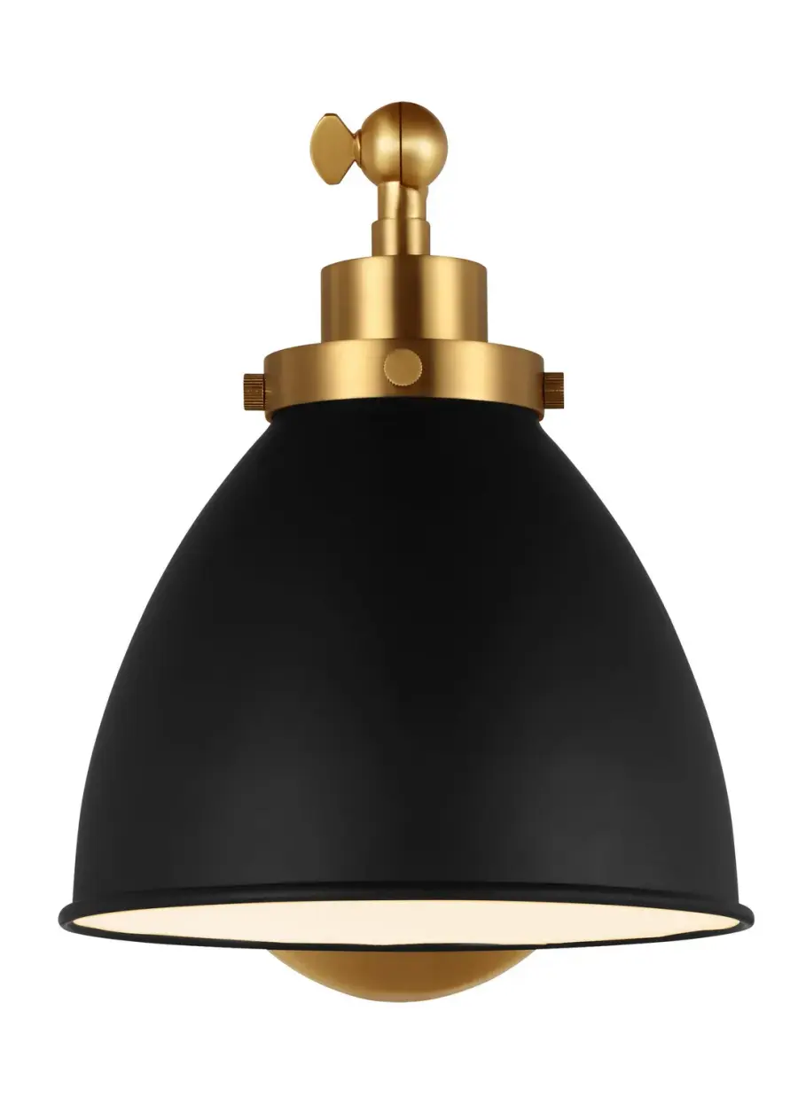 Wellfleet One Light Wall Sconce in Midnight Black and Burnished Brass
