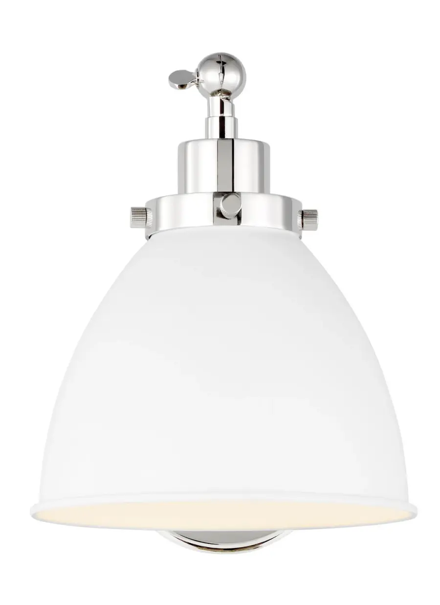Wellfleet One Light Wall Sconce in Matte White and Polished Nickel