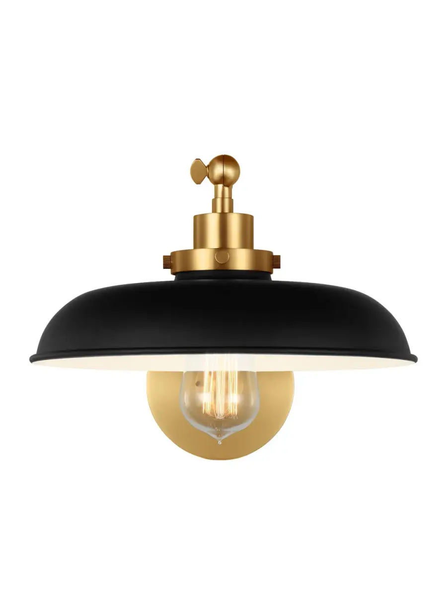 Wellfleet One Light Wall Sconce in Midnight Black and Burnished Brass