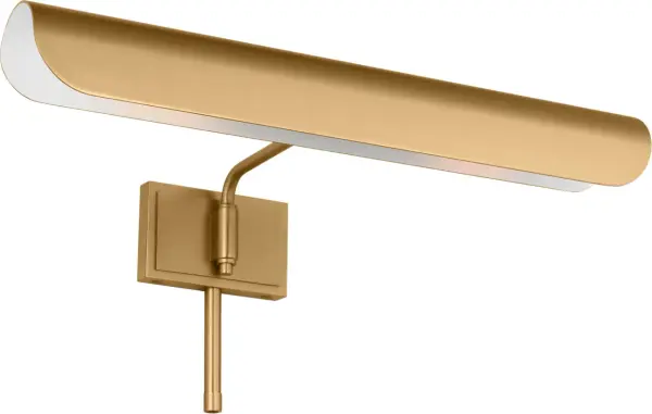 The Hull picture light brings maritime elegance to artwork illumination with its unique single-piece bent metal shade. The pivoting double barrel backplate and open-ended design create versatile directional lighting.