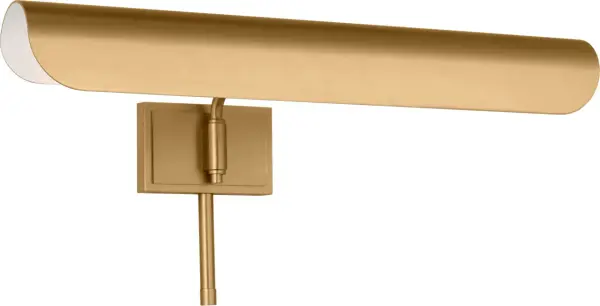 The Hull picture light brings maritime elegance to artwork illumination with its unique single-piece bent metal shade. The pivoting double barrel backplate and open-ended design create versatile directional lighting. - alternate view