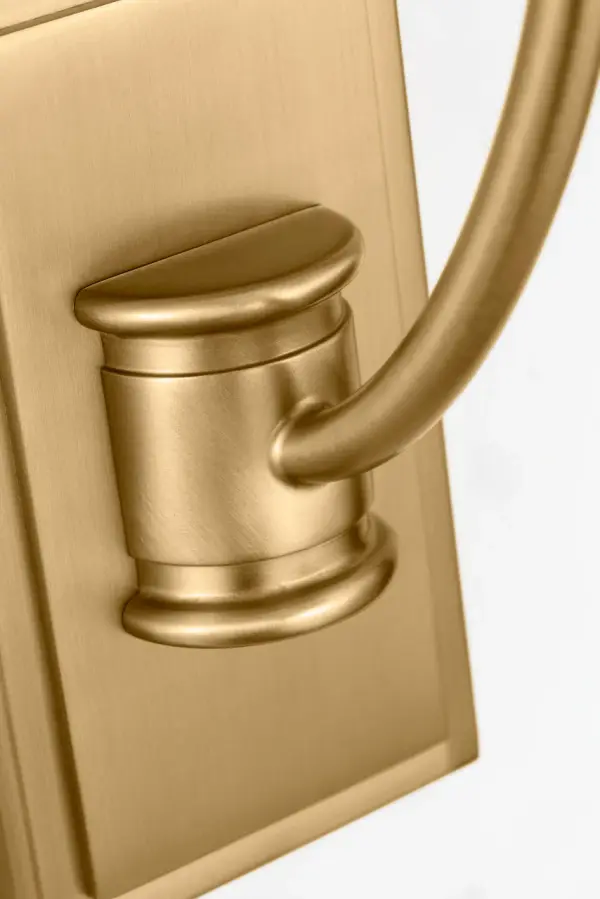 The Marina 18" Sconce brings refined nautical elegance to any space with its boat-hull-inspired frame and thoughtful detailing. The extending arm creates subtle depth while the burnished brass finish adds warmth and sophistication. - alternate view