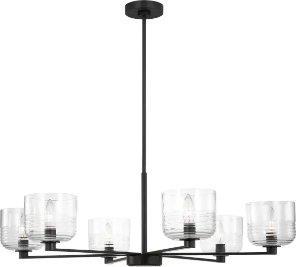 The Lochdale Large Chandelier makes a striking impression with its substantial scale and sophisticated Midnight Black finish. Perfect for creating a focal point in dining rooms and grand entryways. - alternate view