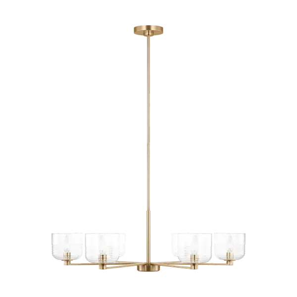 The Lochdale Large Chandelier combines transitional design with contemporary appeal. Its satin brass finish adds warmth and sophistication to dining rooms and entryways, making it ideal for spaces that need statement lighting.