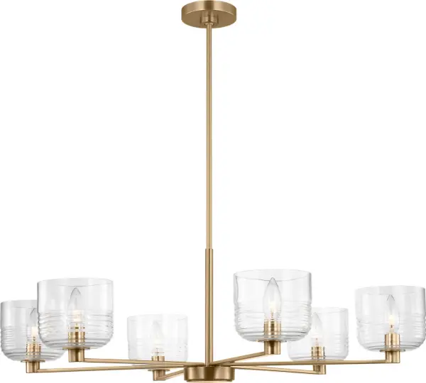 The Lochdale Large Chandelier combines transitional design with contemporary appeal. Its satin brass finish adds warmth and sophistication to dining rooms and entryways, making it ideal for spaces that need statement lighting. - alternate view