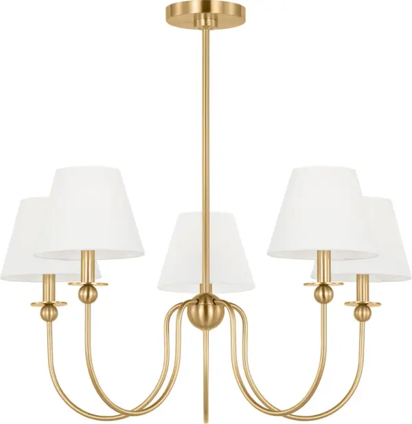 The Elsay Medium Chandelier combines timeless elegance with contemporary sensibility. Its satin brass finish adds warmth and sophistication to any space, making it versatile enough for both traditional and modern interiors. - alternate view